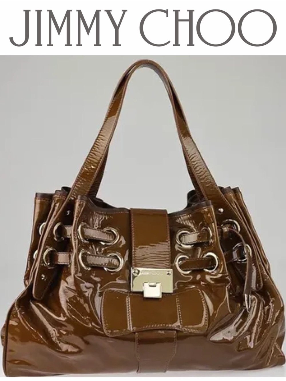 Gorgeous Jimmy Choo Patent Leather Ramona Bag (Cigar)